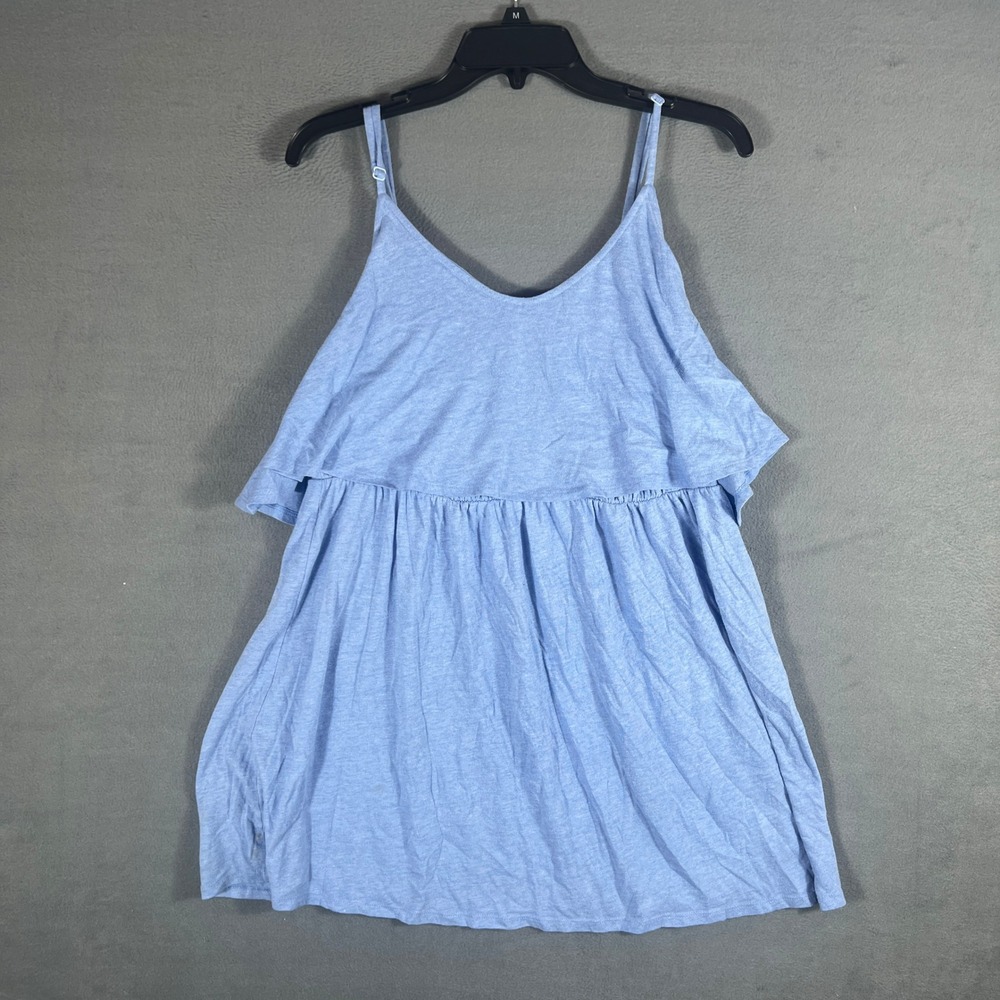 Cacique Womens Sleep Top 14/16 Blue Heathered Ruffle Tiered Sleeveless Cami
